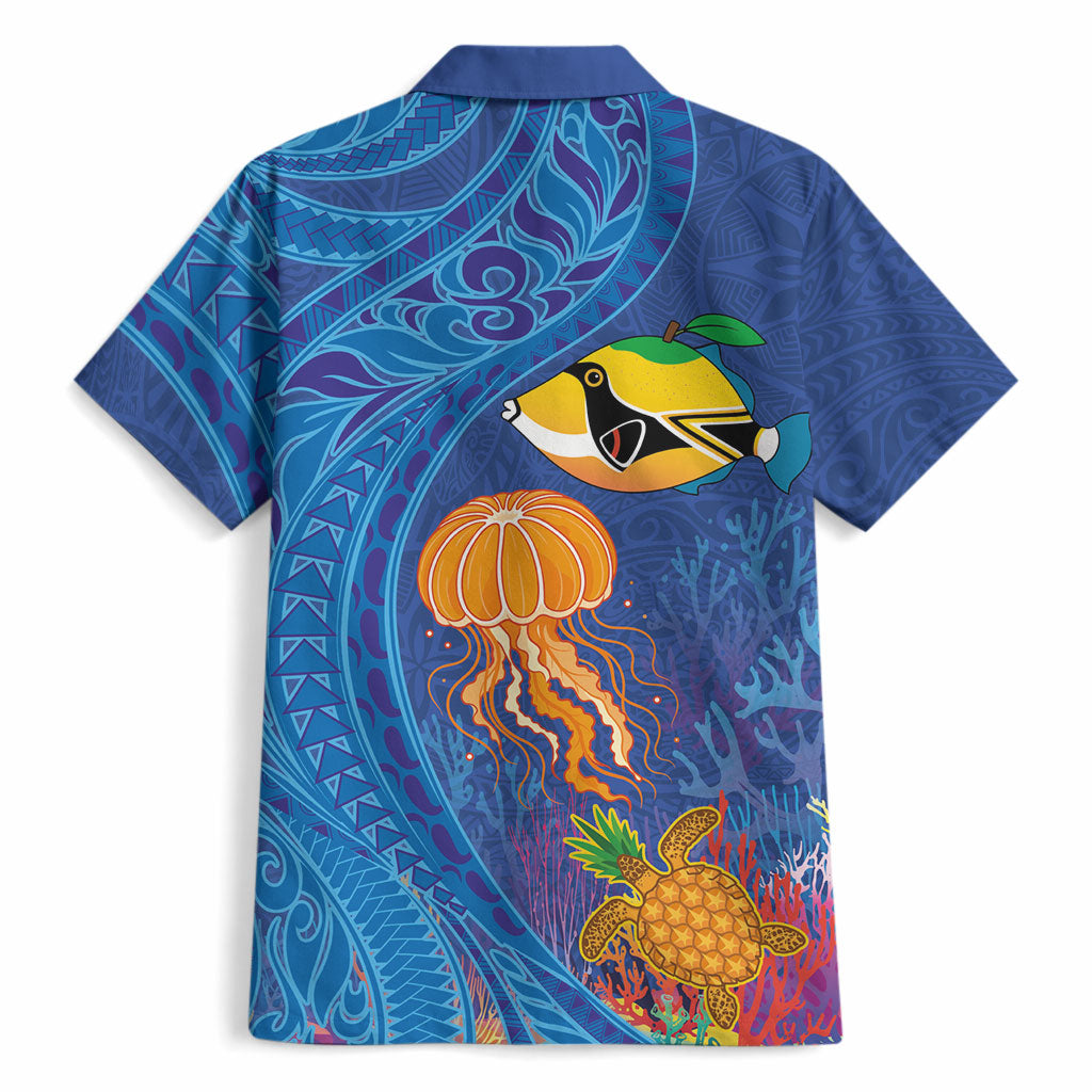 Hawaiian Funny Fruits Sea Animals Hawaiian Shirt Mango Reef Triggerfish and Pineapple Turtle and Mandarin Jellyfish LT03 - Polynesian Pride