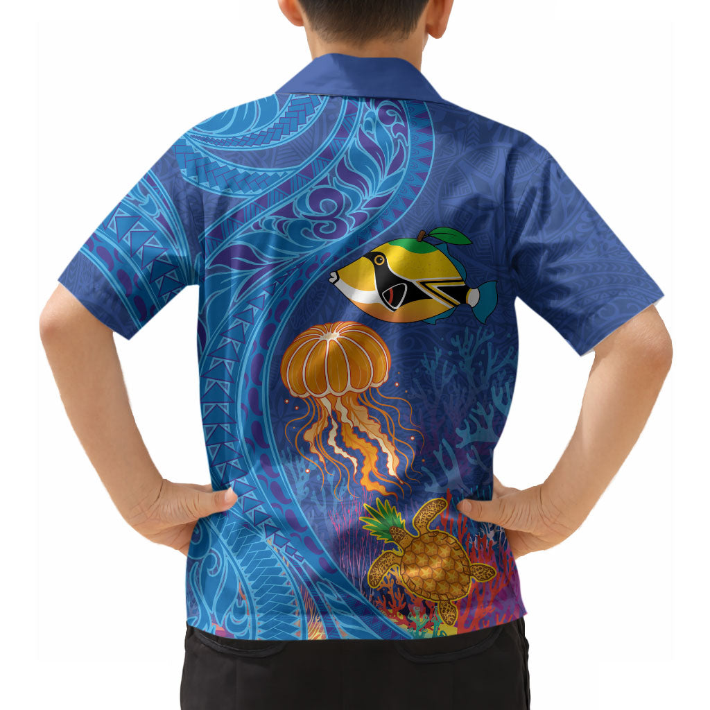 Hawaiian Funny Fruits Sea Animals Hawaiian Shirt Mango Reef Triggerfish and Pineapple Turtle and Mandarin Jellyfish LT03 - Polynesian Pride