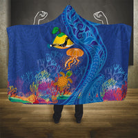 Hawaiian Funny Fruits Sea Animals Hooded Blanket Mango Reef Triggerfish and Pineapple Turtle and Mandarin Jellyfish LT03 - Polynesian Pride