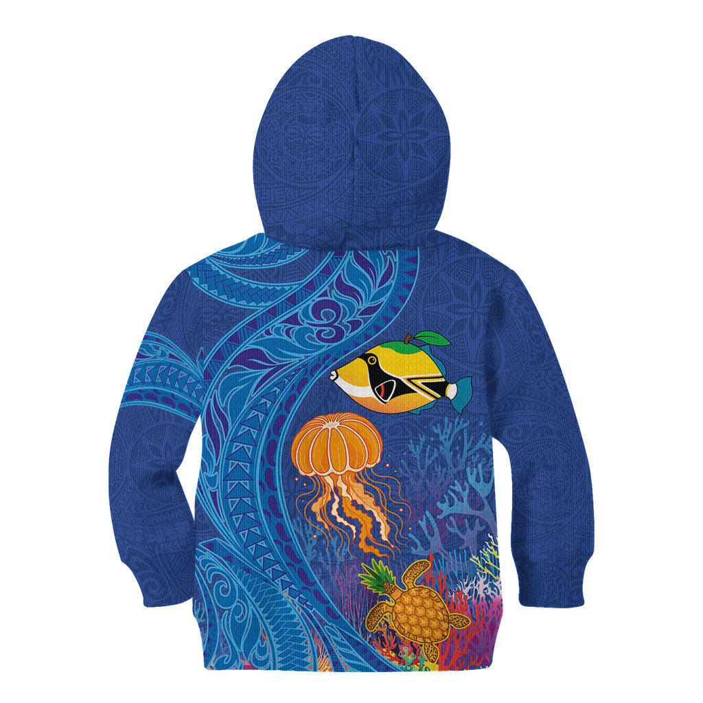 Hawaiian Funny Fruits Sea Animals Kid Hoodie Mango Reef Triggerfish and Pineapple Turtle and Mandarin Jellyfish