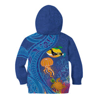 Hawaiian Funny Fruits Sea Animals Kid Hoodie Mango Reef Triggerfish and Pineapple Turtle and Mandarin Jellyfish