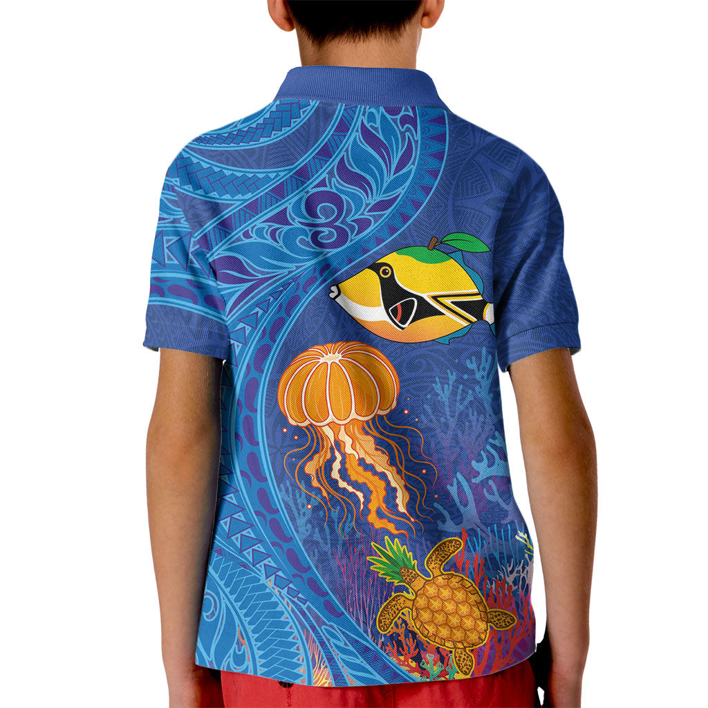 Hawaiian Funny Fruits Sea Animals Kid Polo Shirt Mango Reef Triggerfish and Pineapple Turtle and Mandarin Jellyfish LT03 - Polynesian Pride