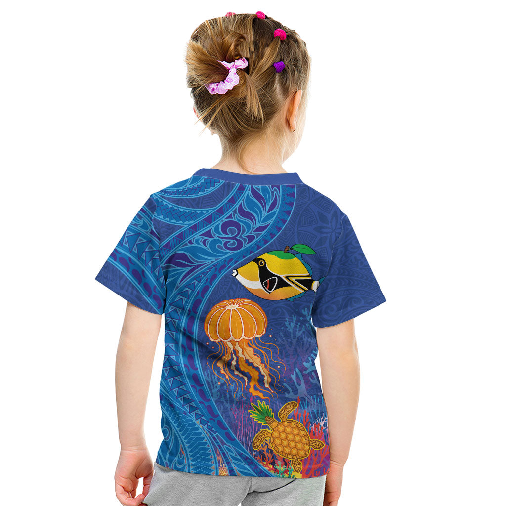 Hawaiian Funny Fruits Sea Animals Kid T Shirt Mango Reef Triggerfish and Pineapple Turtle and Mandarin Jellyfish LT03 - Polynesian Pride