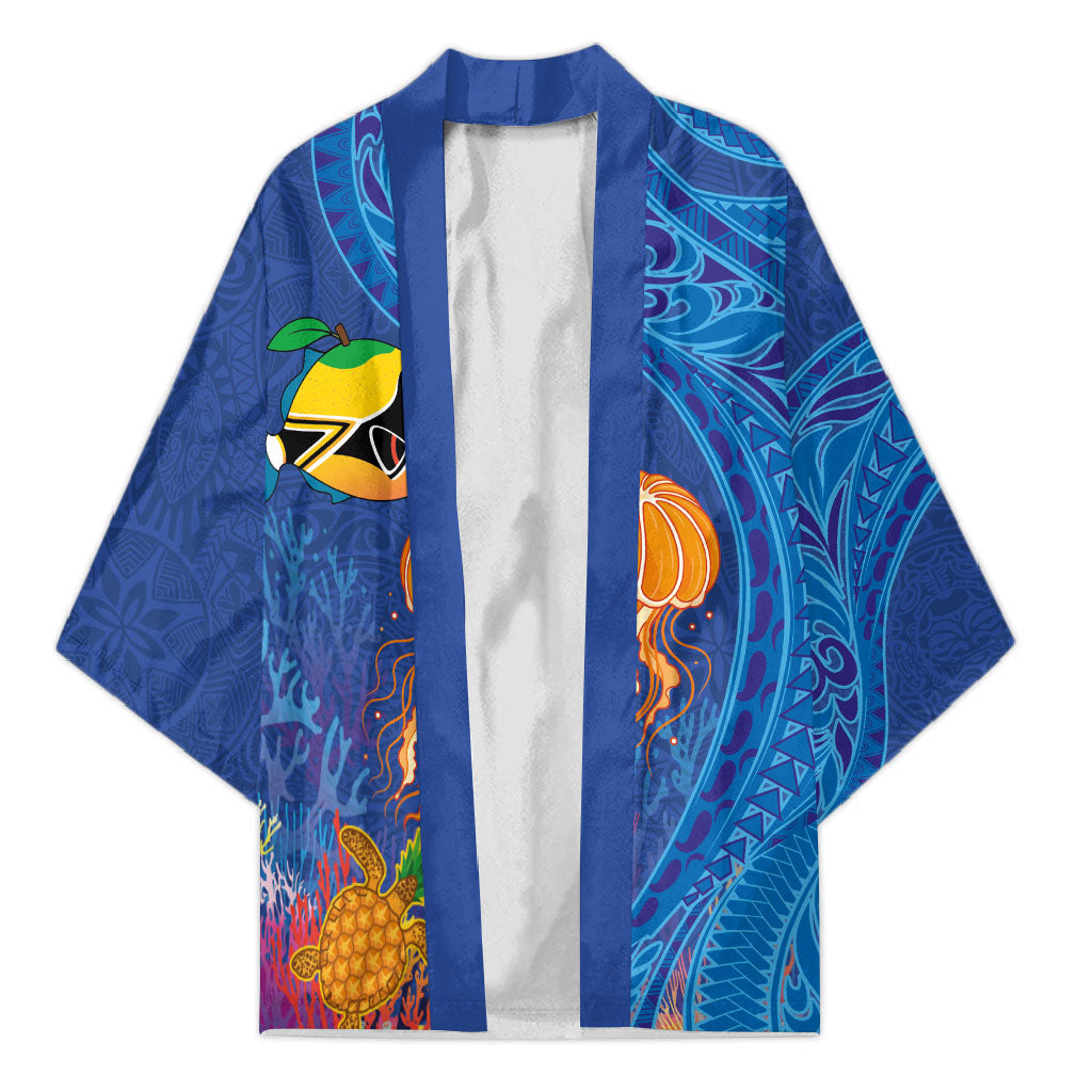 Hawaiian Funny Fruits Sea Animals Kimono Mango Reef Triggerfish and Pineapple Turtle and Mandarin Jellyfish