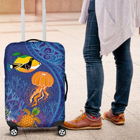 Hawaiian Funny Fruits Sea Animals Luggage Cover Mango Reef Triggerfish and Pineapple Turtle and Mandarin Jellyfish