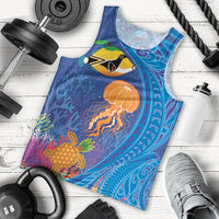 Hawaiian Funny Fruits Sea Animals Men Tank Top Mango Reef Triggerfish and Pineapple Turtle and Mandarin Jellyfish LT03 - Polynesian Pride