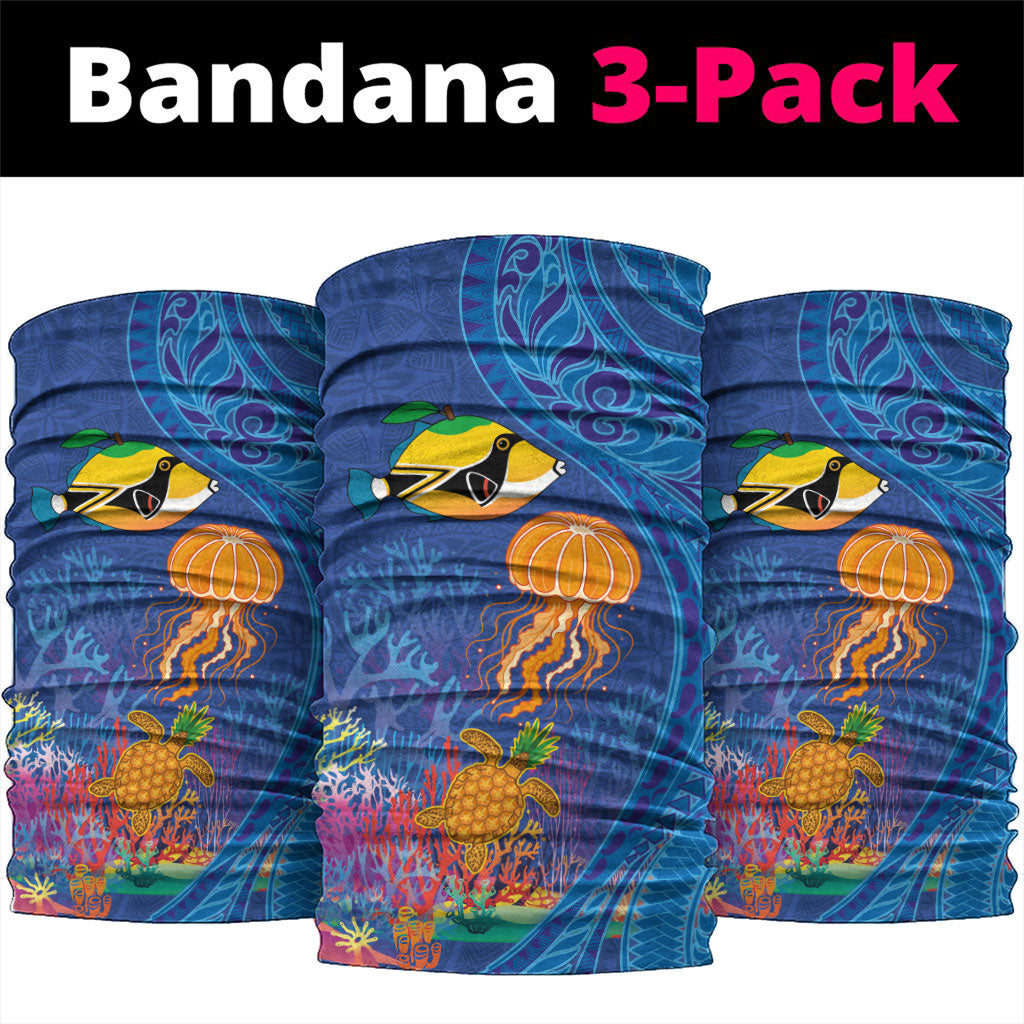 Hawaiian Funny Fruits Sea Animals Neck Gaiter Mango Reef Triggerfish and Pineapple Turtle and Mandarin Jellyfish LT03 package One Size: 25*50cm Blue - Polynesian Pride
