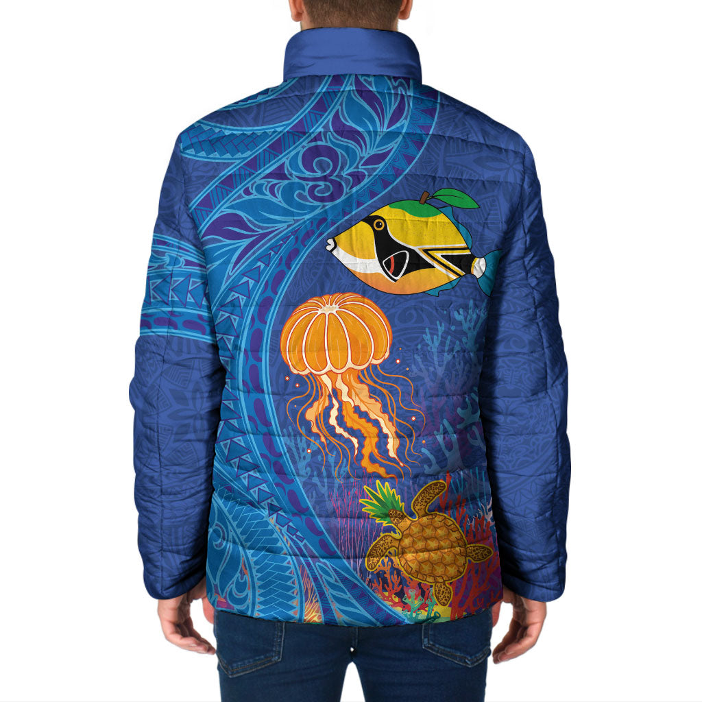 Hawaiian Funny Fruits Sea Animals Padded Jacket Mango Reef Triggerfish and Pineapple Turtle and Mandarin Jellyfish