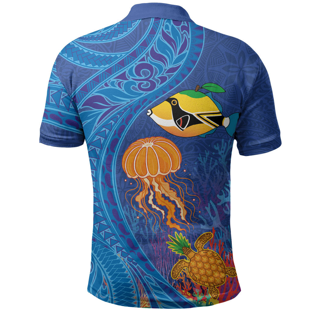 Hawaiian Funny Fruits Sea Animals Polo Shirt Mango Reef Triggerfish and Pineapple Turtle and Mandarin Jellyfish LT03 - Polynesian Pride
