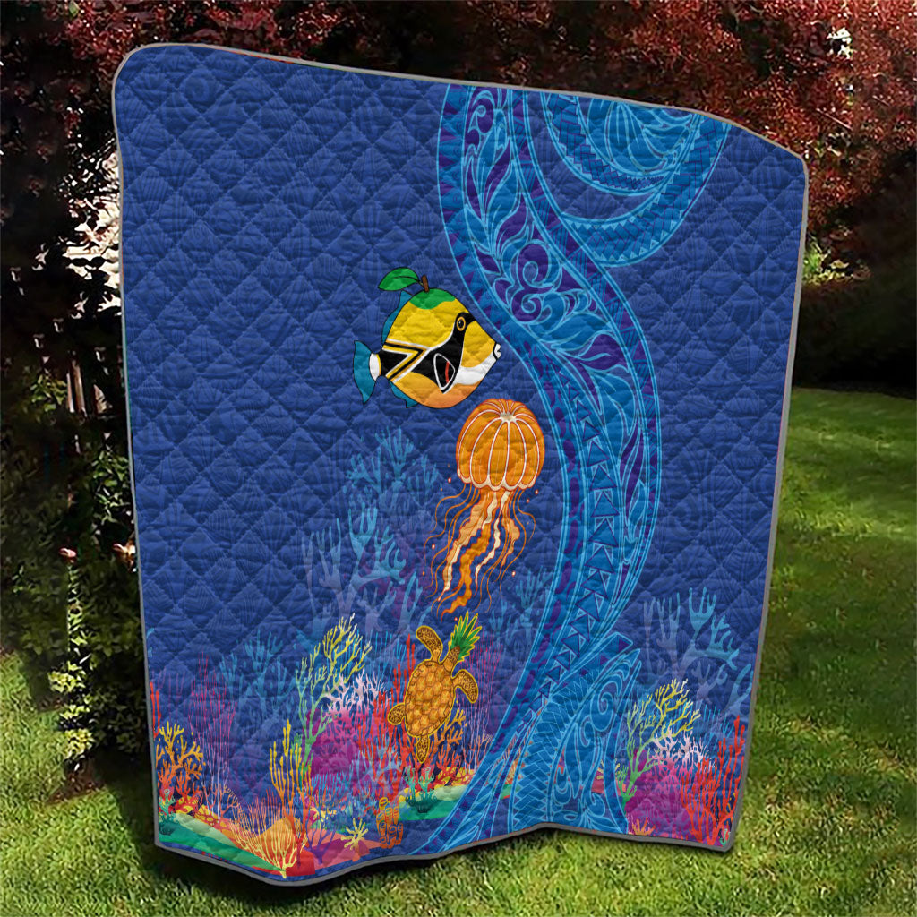 Hawaiian Funny Fruits Sea Animals Quilt Mango Reef Triggerfish and Pineapple Turtle and Mandarin Jellyfish LT03 - Polynesian Pride