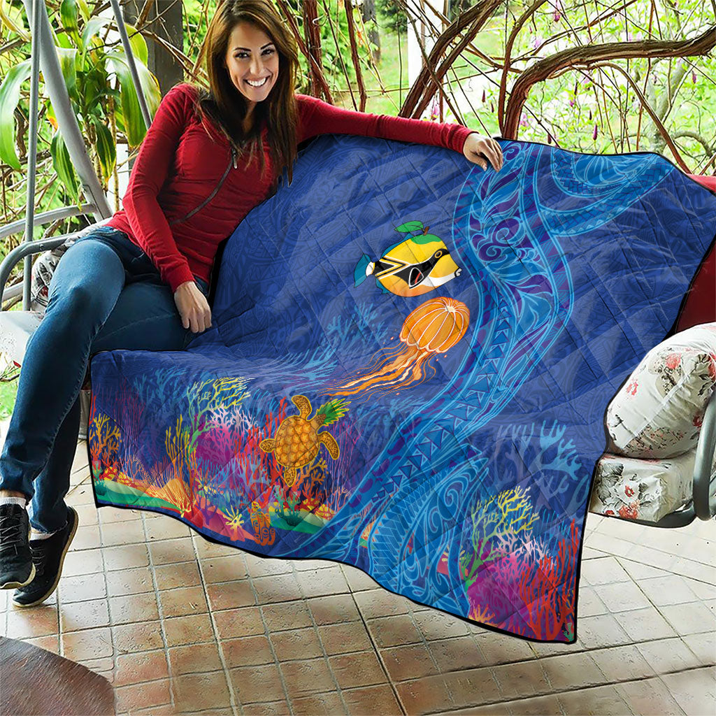 Hawaiian Funny Fruits Sea Animals Quilt Mango Reef Triggerfish and Pineapple Turtle and Mandarin Jellyfish LT03 - Polynesian Pride