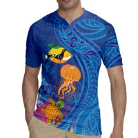 Hawaiian Funny Fruits Sea Animals Rugby Jersey Mango Reef Triggerfish and Pineapple Turtle and Mandarin Jellyfish