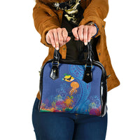 Hawaiian Funny Fruits Sea Animals Shoulder Handbag Mango Reef Triggerfish and Pineapple Turtle and Mandarin Jellyfish LT03 One Size Blue - Polynesian Pride