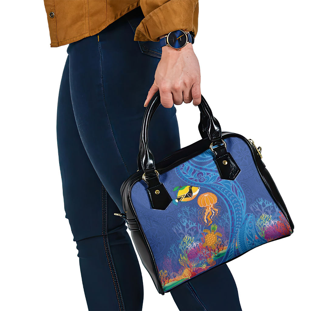 Hawaiian Funny Fruits Sea Animals Shoulder Handbag Mango Reef Triggerfish and Pineapple Turtle and Mandarin Jellyfish LT03 - Polynesian Pride