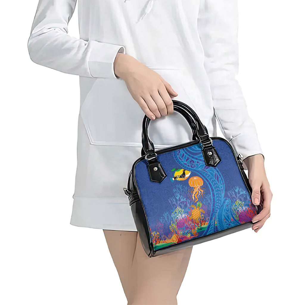 Hawaiian Funny Fruits Sea Animals Shoulder Handbag Mango Reef Triggerfish and Pineapple Turtle and Mandarin Jellyfish LT03 - Polynesian Pride