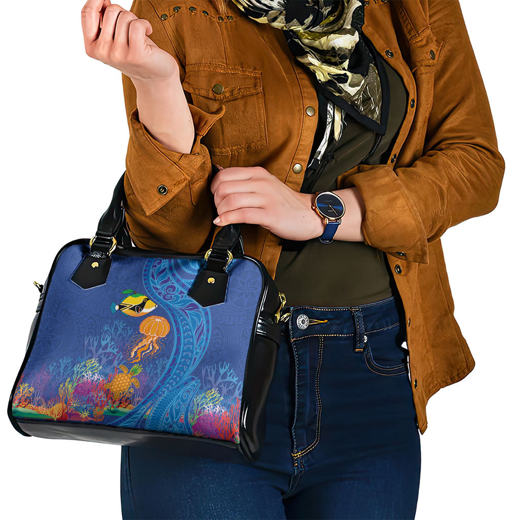Hawaiian Funny Fruits Sea Animals Shoulder Handbag Mango Reef Triggerfish and Pineapple Turtle and Mandarin Jellyfish LT03 - Polynesian Pride