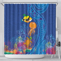 Hawaiian Funny Fruits Sea Animals Shower Curtain Mango Reef Triggerfish and Pineapple Turtle and Mandarin Jellyfish LT03 - Polynesian Pride