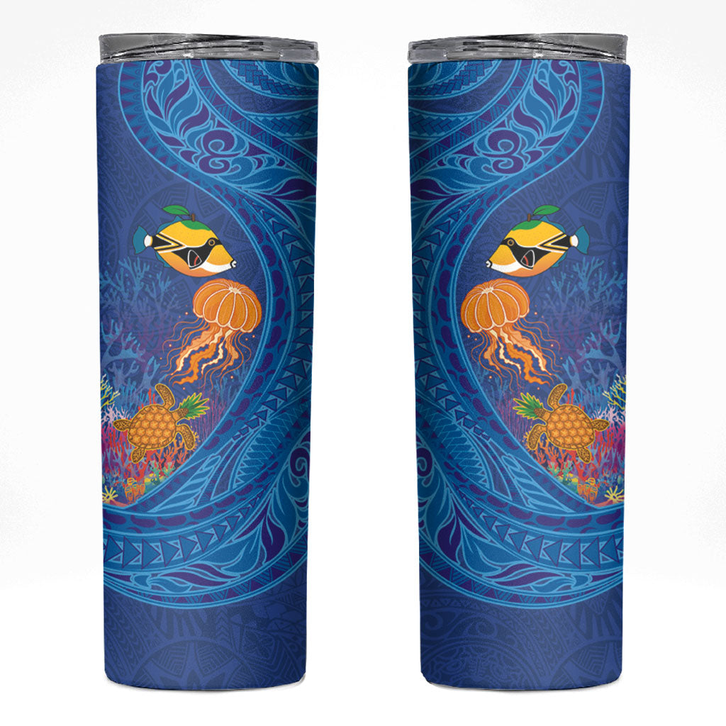 Hawaiian Funny Fruits Sea Animals Skinny Tumbler Mango Reef Triggerfish and Pineapple Turtle and Mandarin Jellyfish