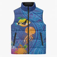 Hawaiian Funny Fruits Sea Animals Sleeveless Puffer Jacket Mango Reef Triggerfish and Pineapple Turtle and Mandarin Jellyfish LT03 Unisex Blue - Polynesian Pride