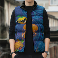 Hawaiian Funny Fruits Sea Animals Sleeveless Puffer Jacket Mango Reef Triggerfish and Pineapple Turtle and Mandarin Jellyfish LT03 - Polynesian Pride