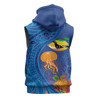Hawaiian Funny Fruits Sea Animals Sleeveless Zip Hoodie Mango Reef Triggerfish and Pineapple Turtle and Mandarin Jellyfish