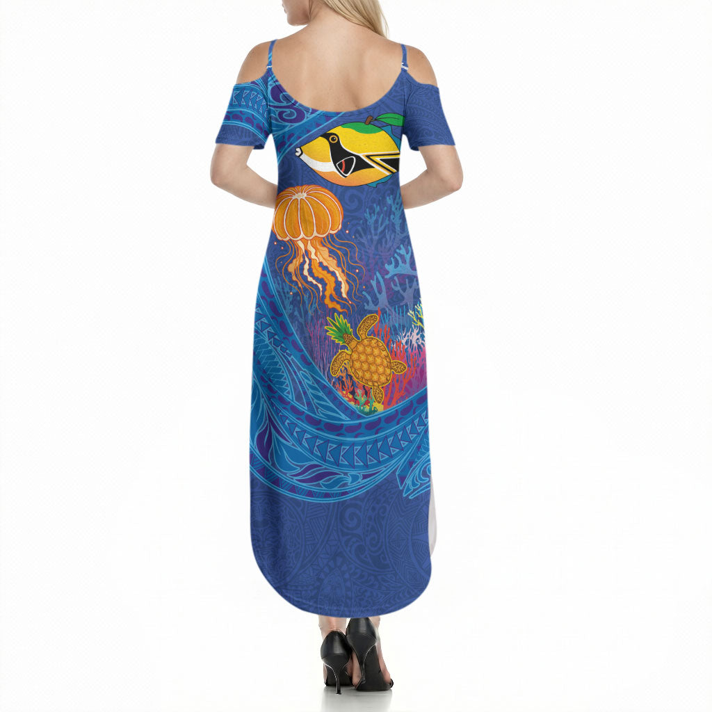 Hawaiian Funny Fruits Sea Animals Summer Maxi Dress Mango Reef Triggerfish and Pineapple Turtle and Mandarin Jellyfish LT03 - Polynesian Pride