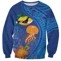 Hawaiian Funny Fruits Sea Animals Sweatshirt Mango Reef Triggerfish and Pineapple Turtle and Mandarin Jellyfish LT03 Unisex Blue - Polynesian Pride