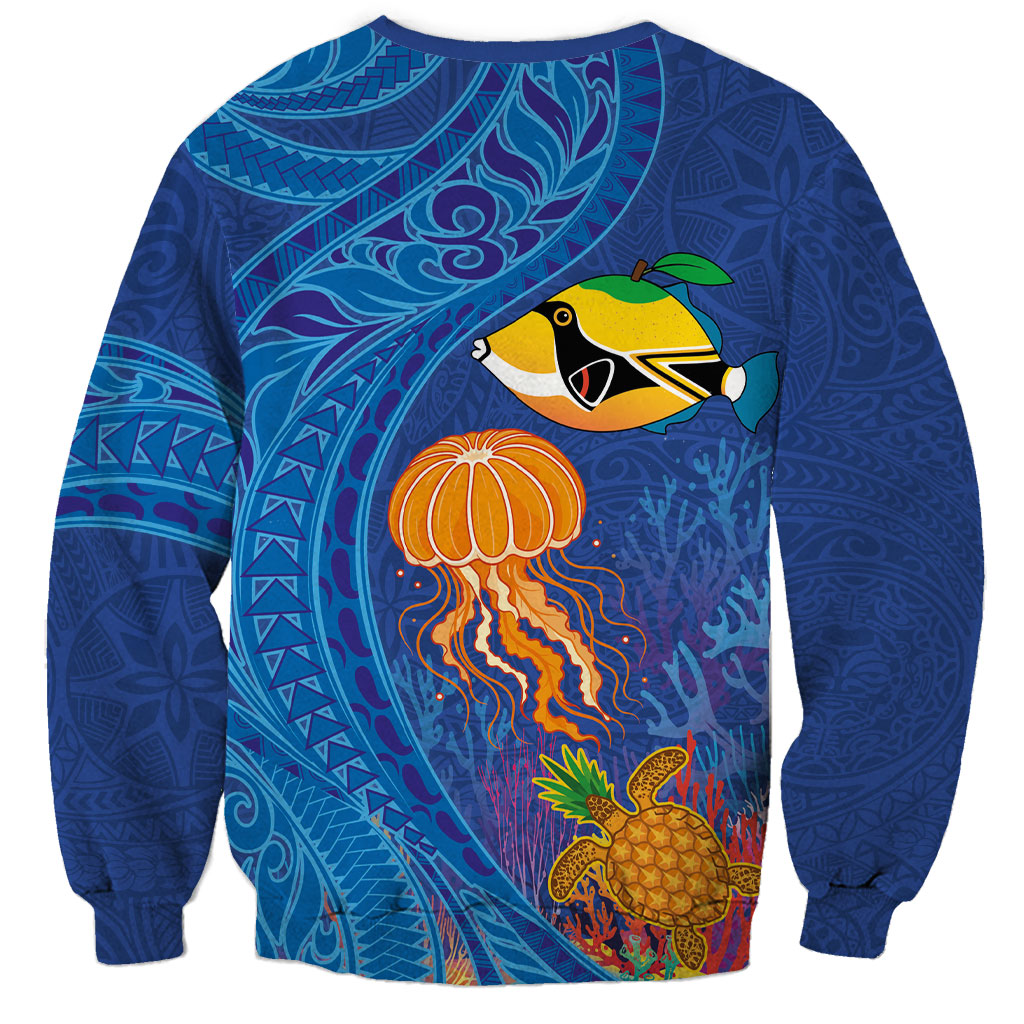 Hawaiian Funny Fruits Sea Animals Sweatshirt Mango Reef Triggerfish and Pineapple Turtle and Mandarin Jellyfish LT03 - Polynesian Pride