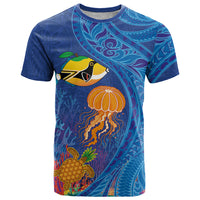Hawaiian Funny Fruits Sea Animals T Shirt Mango Reef Triggerfish and Pineapple Turtle and Mandarin Jellyfish LT03 Blue - Polynesian Pride