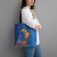 Hawaiian Funny Fruits Sea Animals Tote Bag Mango Reef Triggerfish and Pineapple Turtle and Mandarin Jellyfish LT03 - Polynesian Pride