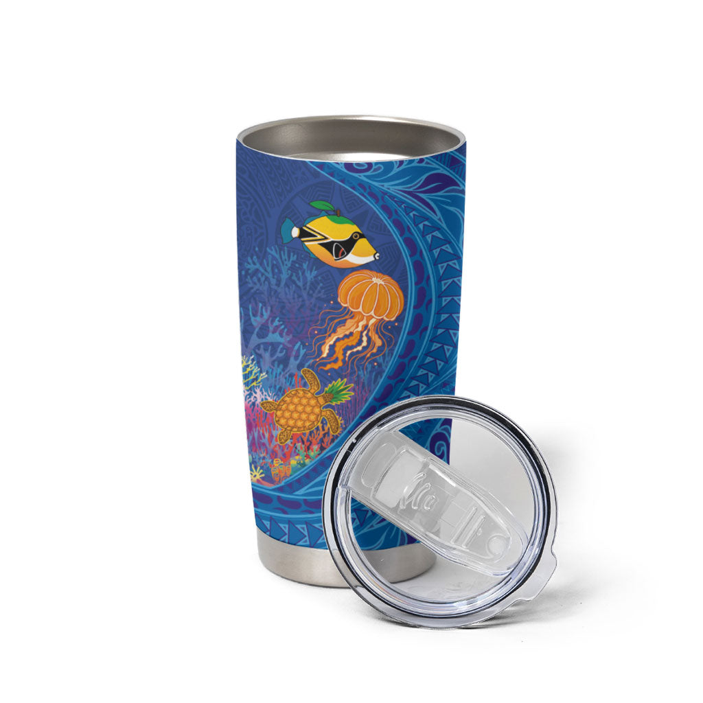 Hawaiian Funny Fruits Sea Animals Tumbler Cup Mango Reef Triggerfish and Pineapple Turtle and Mandarin Jellyfish LT03 - Polynesian Pride