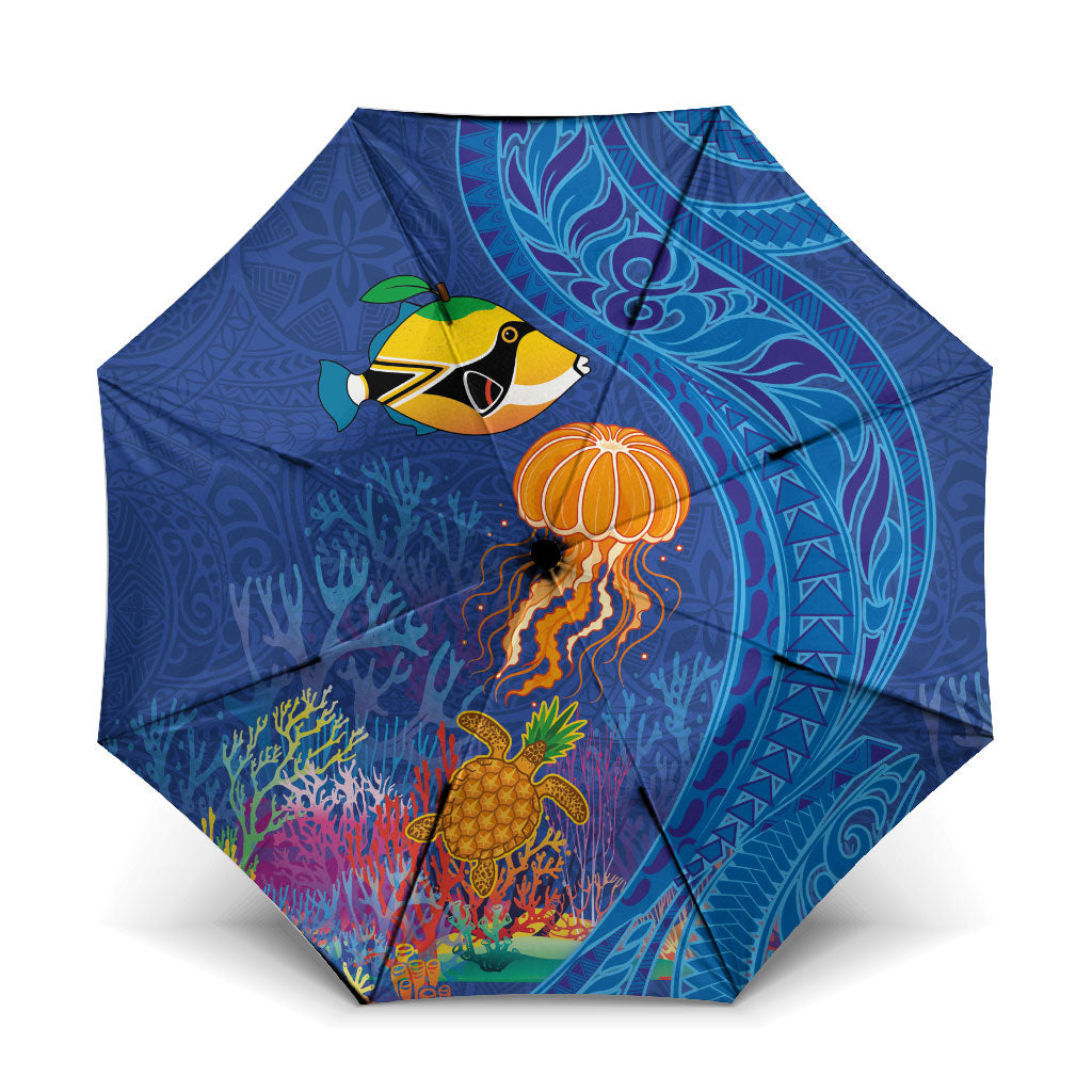 Hawaiian Funny Fruits Sea Animals Umbrella Mango Reef Triggerfish and Pineapple Turtle and Mandarin Jellyfish