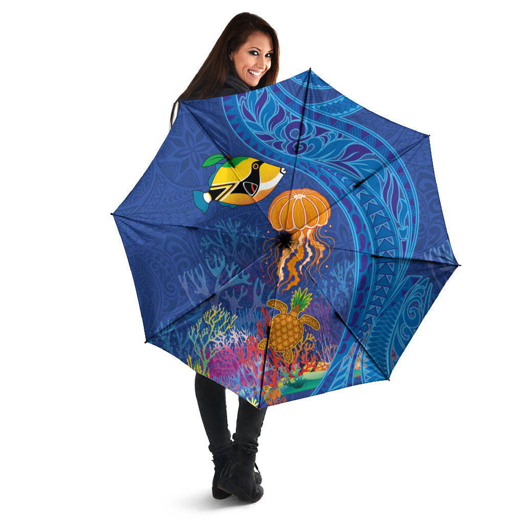 Hawaiian Funny Fruits Sea Animals Umbrella Mango Reef Triggerfish and Pineapple Turtle and Mandarin Jellyfish