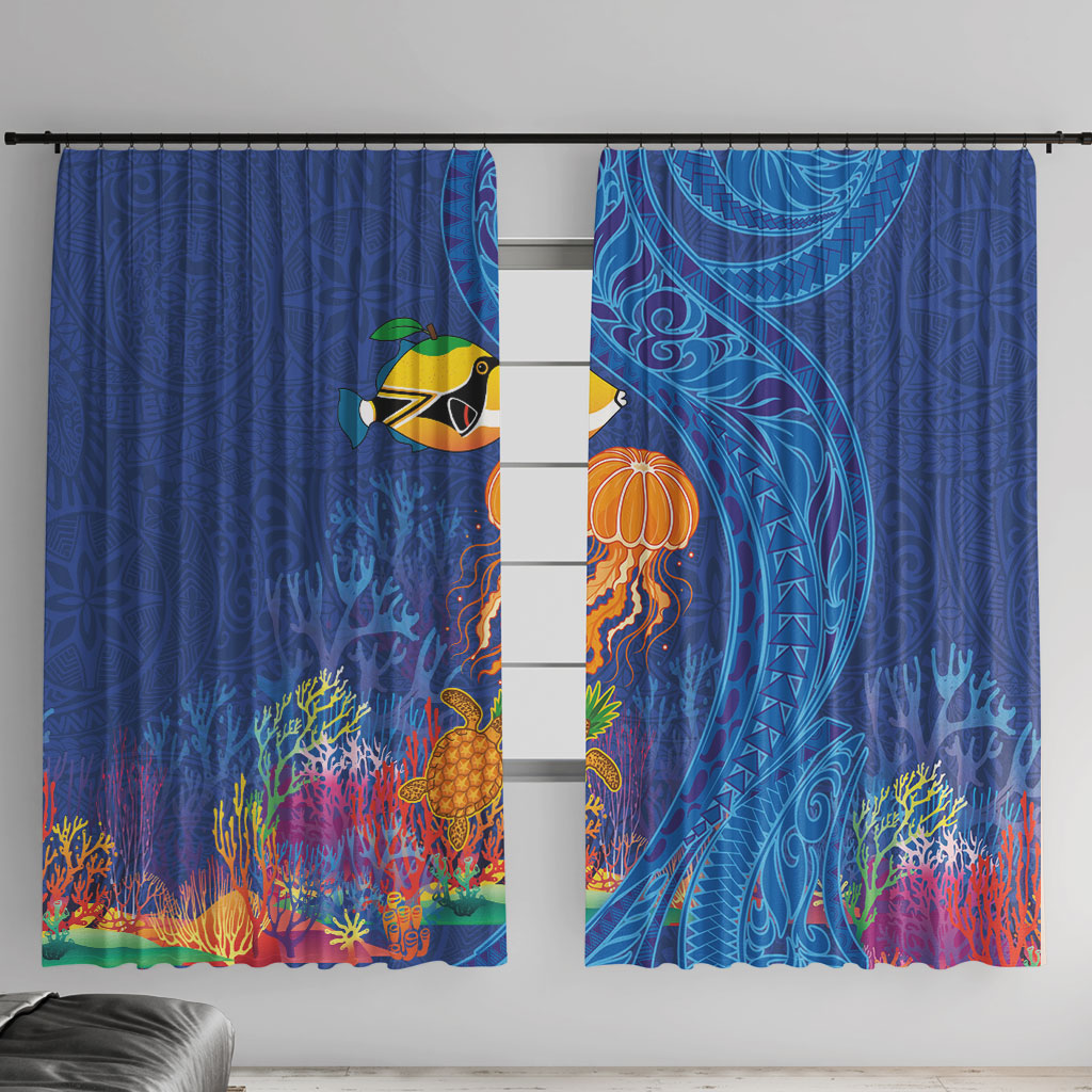 Hawaiian Funny Fruits Sea Animals Window Curtain Mango Reef Triggerfish and Pineapple Turtle and Mandarin Jellyfish