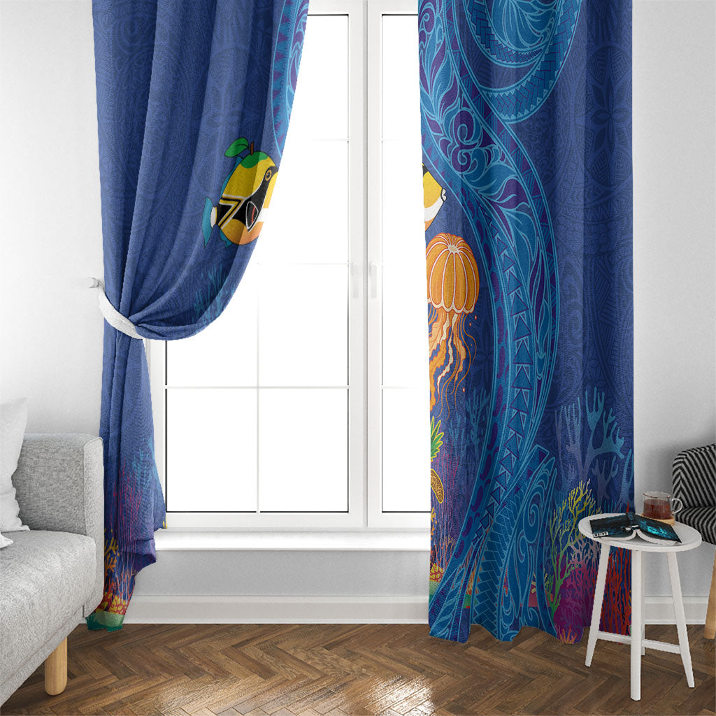 Hawaiian Funny Fruits Sea Animals Window Curtain Mango Reef Triggerfish and Pineapple Turtle and Mandarin Jellyfish LT03 - Polynesian Pride