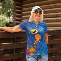 Hawaiian Funny Fruits Sea Animals Women Polo Shirt Mango Reef Triggerfish and Pineapple Turtle and Mandarin Jellyfish LT03 - Polynesian Pride