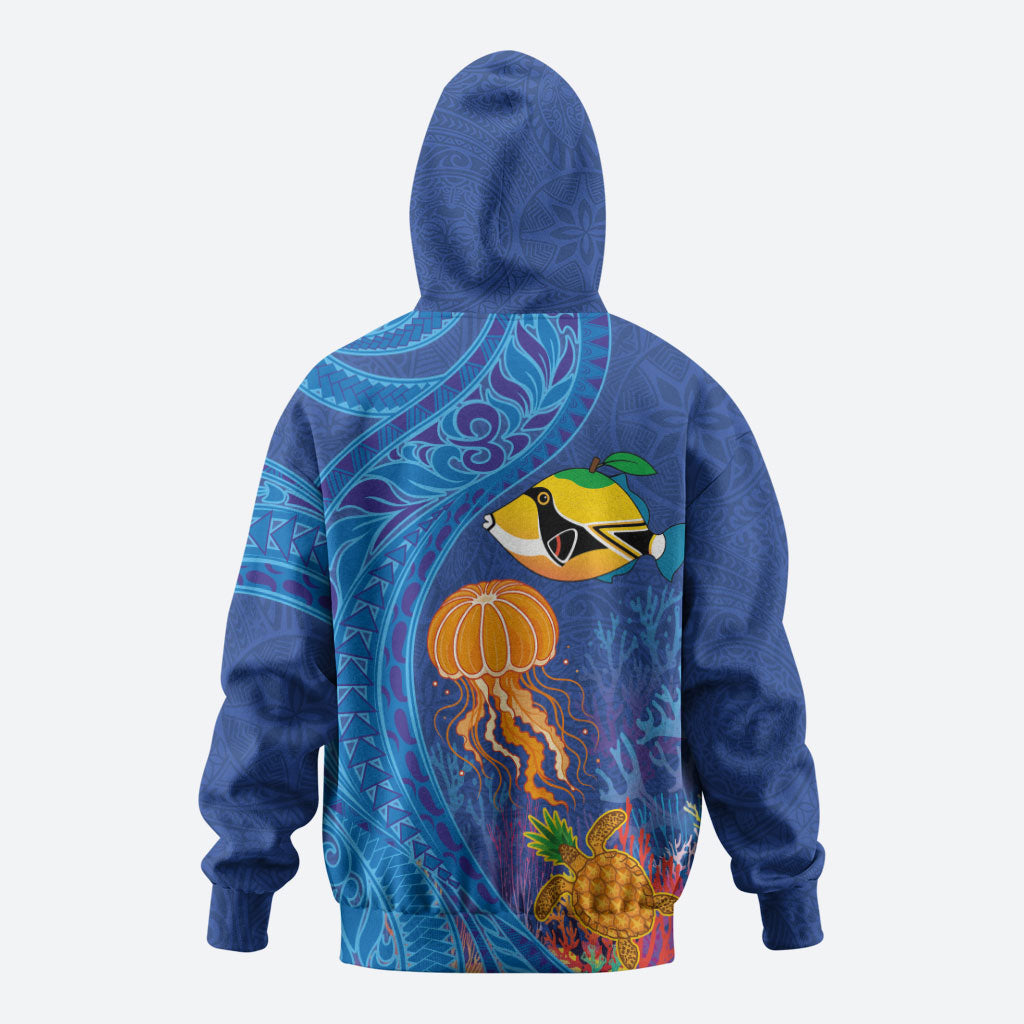 Hawaiian Funny Fruits Sea Animals Zip Hoodie Mango Reef Triggerfish and Pineapple Turtle and Mandarin Jellyfish LT03 - Polynesian Pride