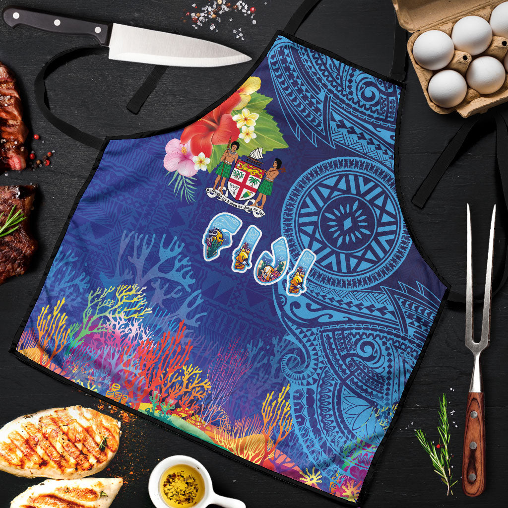 Fiji Day Apron Coral Reef with Tapa Motifs and Hibiscus Ocean Vibe LT03 Blue - Polynesian Pride