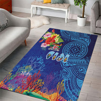 Fiji Day Area Rug Coral Reef with Tapa Motifs and Hibiscus Ocean Vibe LT03 - Polynesian Pride