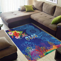 Fiji Day Area Rug Coral Reef with Tapa Motifs and Hibiscus Ocean Vibe LT03 - Polynesian Pride