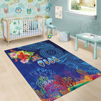 Fiji Day Area Rug Coral Reef with Tapa Motifs and Hibiscus Ocean Vibe LT03 - Polynesian Pride