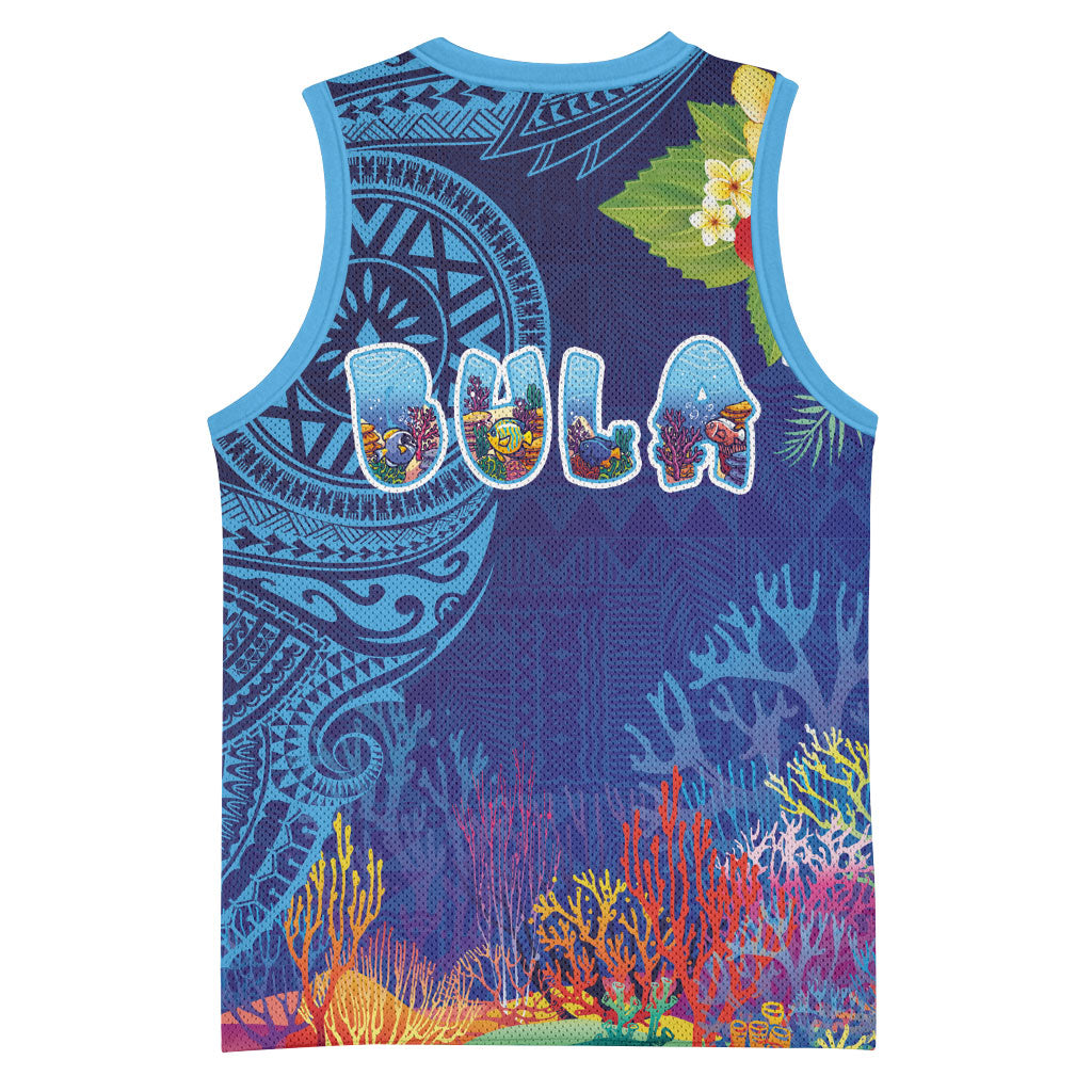 Fiji Day Basketball Jersey Coral Reef with Tapa Motifs and Hibiscus Ocean Vibe LT03 - Polynesian Pride