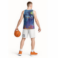 Fiji Day Basketball Jersey Coral Reef with Tapa Motifs and Hibiscus Ocean Vibe LT03 - Polynesian Pride