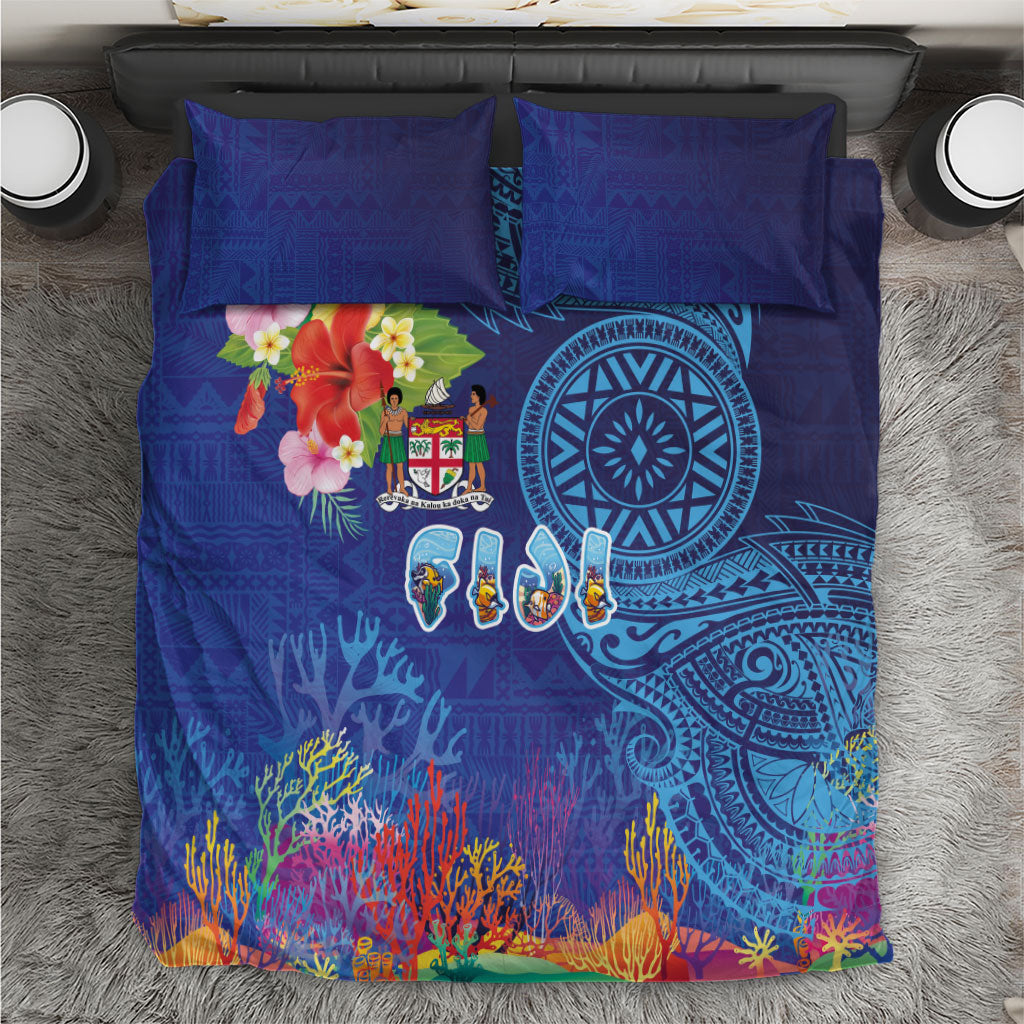 Fiji Day Bedding Set Coral Reef with Tapa Motifs and Hibiscus Ocean Vibe LT03 Blue - Polynesian Pride