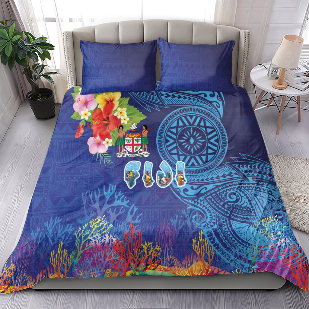 Fiji Day Bedding Set Coral Reef with Tapa Motifs and Hibiscus Ocean Vibe LT03 - Polynesian Pride