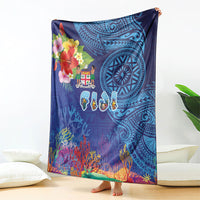 Fiji Day Blanket Coral Reef with Tapa Motifs and Hibiscus Ocean Vibe LT03 - Polynesian Pride