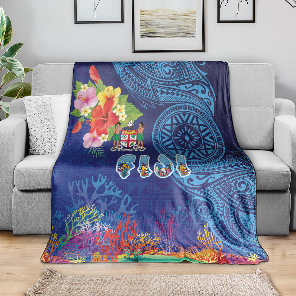 Fiji Day Blanket Coral Reef with Tapa Motifs and Hibiscus Ocean Vibe LT03 - Polynesian Pride