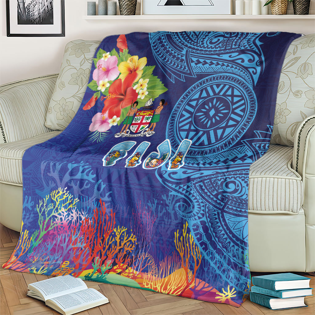 Fiji Day Blanket Coral Reef with Tapa Motifs and Hibiscus Ocean Vibe LT03 - Polynesian Pride