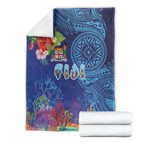 Fiji Day Blanket Coral Reef with Tapa Motifs and Hibiscus Ocean Vibe LT03 - Polynesian Pride