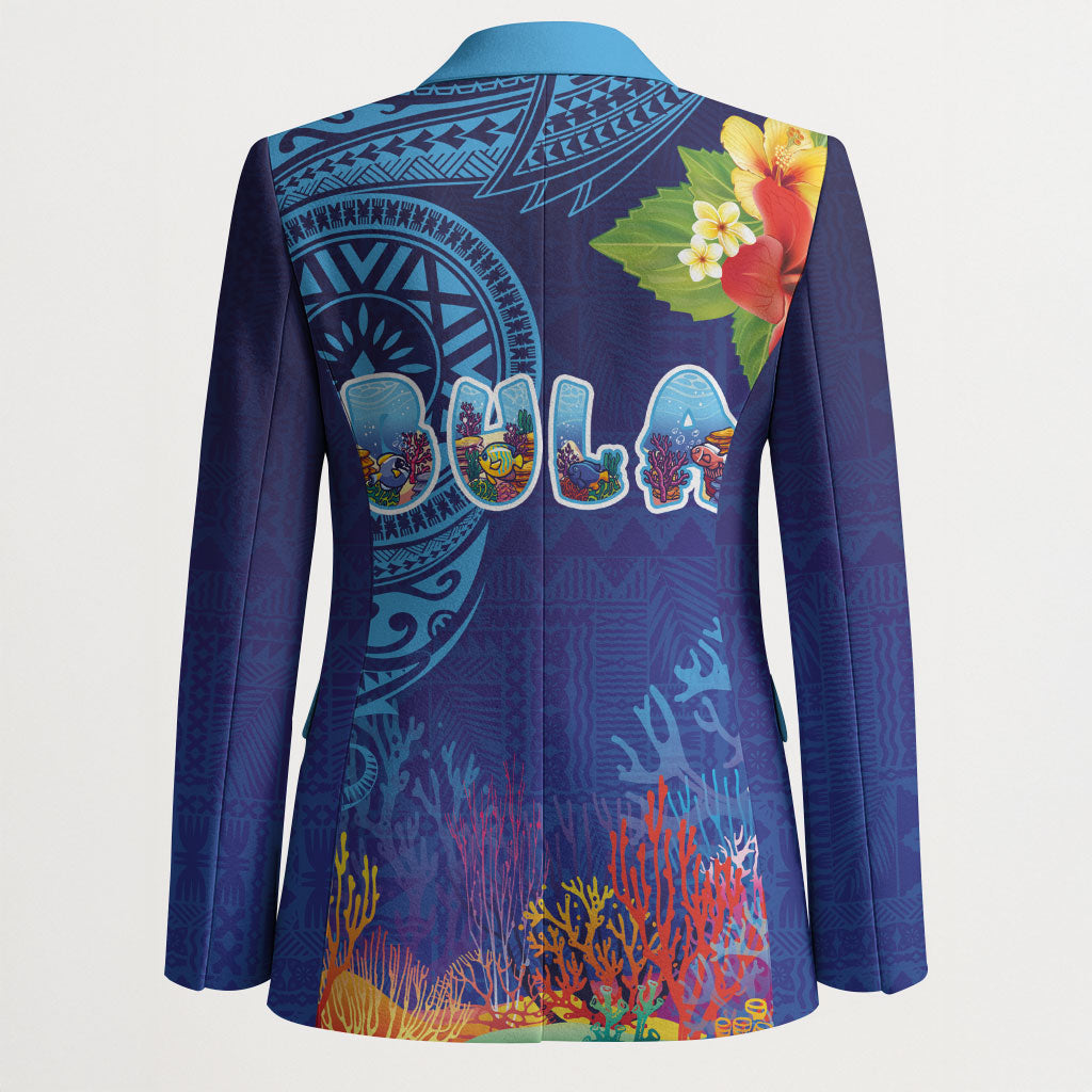 Fiji Day Blazer Coral Reef with Tapa Motifs and Hibiscus Ocean Vibe LT03 - Polynesian Pride